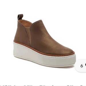 J/Slides Mika Womens Platform Leather Sneakers Bronze Brushed Suede 9.5